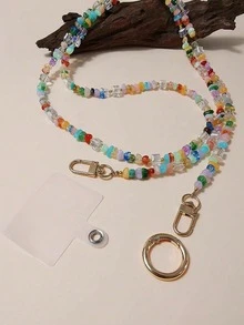 Pingente de contas de pedra multicoloridas em formato de cubo, alça transversal para capas de celular, anti-perda. - Multicolorido - Ver 6