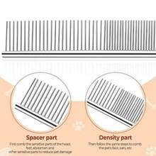 1PC, Stainless Steel Pet Grooming Comb, Long Thick Hair Removal Brush, Specially Designed For Dogs And Cats. Easily Untangles Hair Knots, Gently Removes Loose Undercoat Hair, Also Can Be Used As A Flea Comb. - Silver - View 5