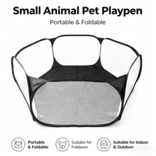 Small Animal Cat Hamster Rabbit Hedgehog Pet Game Fence Six-Sided Net, Portable And Foldable, Suitable For Outdoor And Indoor - Black - View 2