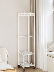 1pc White/Black Metal Corner Shelf With Hooks - Fashionable 3-Tier Storage Rack, Suitable For Bedroom And Living Room, Painted Finish, Unique Design, Great For Storing Coats, Hats And Accessories, Also Serves As Room Decor - Multicolor - View 7