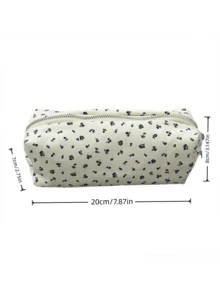 1 Buah Tempat Pensil Motif Bunga Biru Tua, Kanvas Sederhana Multifungsi Kapasitas Besar, Tas Penyimpanan Alat Tulis untuk Perlengkapan Sekolah, Kantor, Perjalanan, dan Rumah - 10803 - View 4