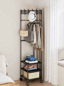 1pc White/Black Metal Corner Shelf With Hooks - Fashionable 3-Tier Storage Rack, Suitable For Bedroom And Living Room, Painted Finish, Unique Design, Great For Storing Coats, Hats And Accessories, Also Serves As Room Decor - Multicolor - View 8
