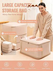 1 Túi đựng đồ nén có thể mở rộng dung tích lớn, túi đựng chăn ga gối đệm bằng polyester có khóa kéo, hộp đựng quần áo gấp gọn di động, thích hợp để đựng chăn, ga trải giường, chăn và quần áo, túi đóng gói du lịch tiết kiệm không gian. - Nhiều màu - Xem 5