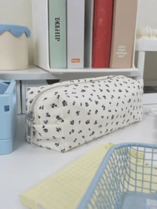 1 Buah Tempat Pensil Motif Bunga Biru Tua, Kanvas Sederhana Multifungsi Kapasitas Besar, Tas Penyimpanan Alat Tulis untuk Perlengkapan Sekolah, Kantor, Perjalanan, dan Rumah - 10803 - View 7
