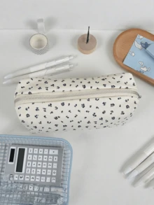 1 Buah Tempat Pensil Motif Bunga Biru Tua, Kanvas Sederhana Multifungsi Kapasitas Besar, Tas Penyimpanan Alat Tulis untuk Perlengkapan Sekolah, Kantor, Perjalanan, dan Rumah - 10803 - View 9