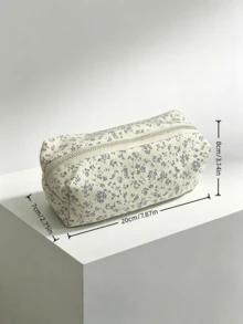 1 Buah Tempat Pensil Motif Bunga Biru Tua, Kanvas Sederhana Multifungsi Kapasitas Besar, Tas Penyimpanan Alat Tulis untuk Perlengkapan Sekolah, Kantor, Perjalanan, dan Rumah - 10803 - View 5