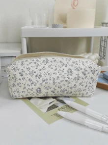 1 Buah Tempat Pensil Motif Bunga Biru Tua, Kanvas Sederhana Multifungsi Kapasitas Besar, Tas Penyimpanan Alat Tulis untuk Perlengkapan Sekolah, Kantor, Perjalanan, dan Rumah - 10803 - View 12
