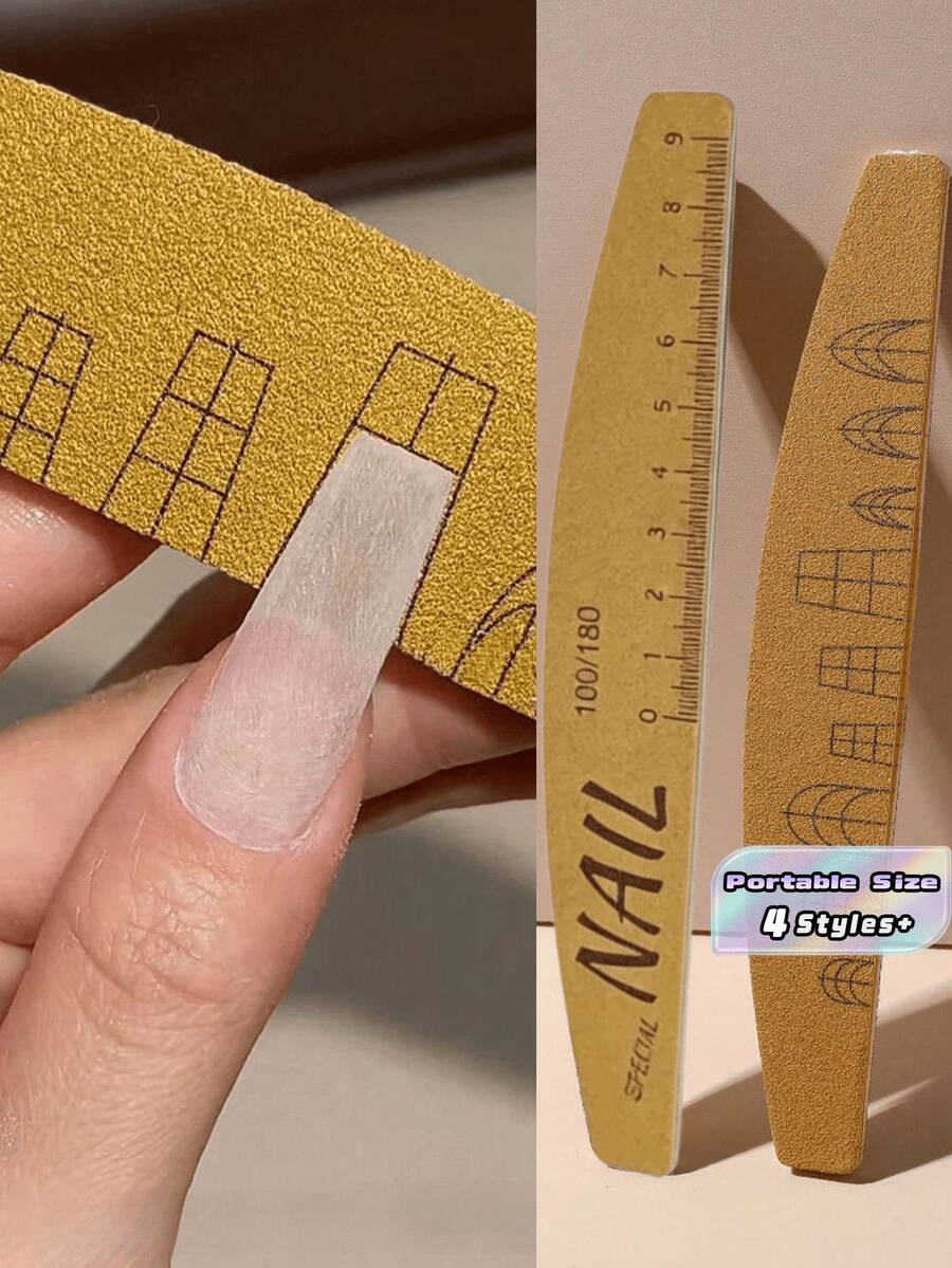 2 piezas Bloque de lija y pulidor de uñas de doble cara 100/180 con regla y plantilla de forma - Lija profesional para uñas acrílicas, de gel, naturales, lavable y durable, herramienta de manicura, regalo decorativo para el cuidado de las uñas. - Multicolor - Ver 1