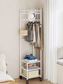 1pc White/Black Metal Corner Shelf With Hooks - Fashionable 3-Tier Storage Rack, Suitable For Bedroom And Living Room, Painted Finish, Unique Design, Great For Storing Coats, Hats And Accessories, Also Serves As Room Decor - Multicolor - View 9