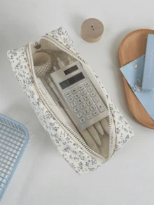 1 Buah Tempat Pensil Motif Bunga Biru Tua, Kanvas Sederhana Multifungsi Kapasitas Besar, Tas Penyimpanan Alat Tulis untuk Perlengkapan Sekolah, Kantor, Perjalanan, dan Rumah - 10803 - View 8