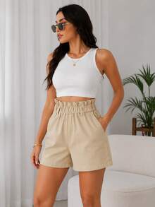 Short gabardina cintura elástica - Beis - Ver 3