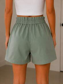 Short Elastic Waist Gabardine - sage - 查看 4