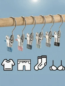 10 Portable Stainless Steel Clothespins With Hooks – Multi-Functional Clips, Suitable For Laundry, Wardrobe Organization, Holiday Clothing, And Home Storage. Multi-Functional Single-Hook Clothespins Can Be Used For Drying Pants And Skirts, Feature A Windproof Design, Save Space, And Are Suitable For Bedrooms, Closets, Wardrobes, Homes, And Dormitories. Note: Light Scratches May Occur During Transportation, Which Is Not A Quality Issue And Does Not Affect The Normal Use Of The Product. - 10pcs blue - View 2