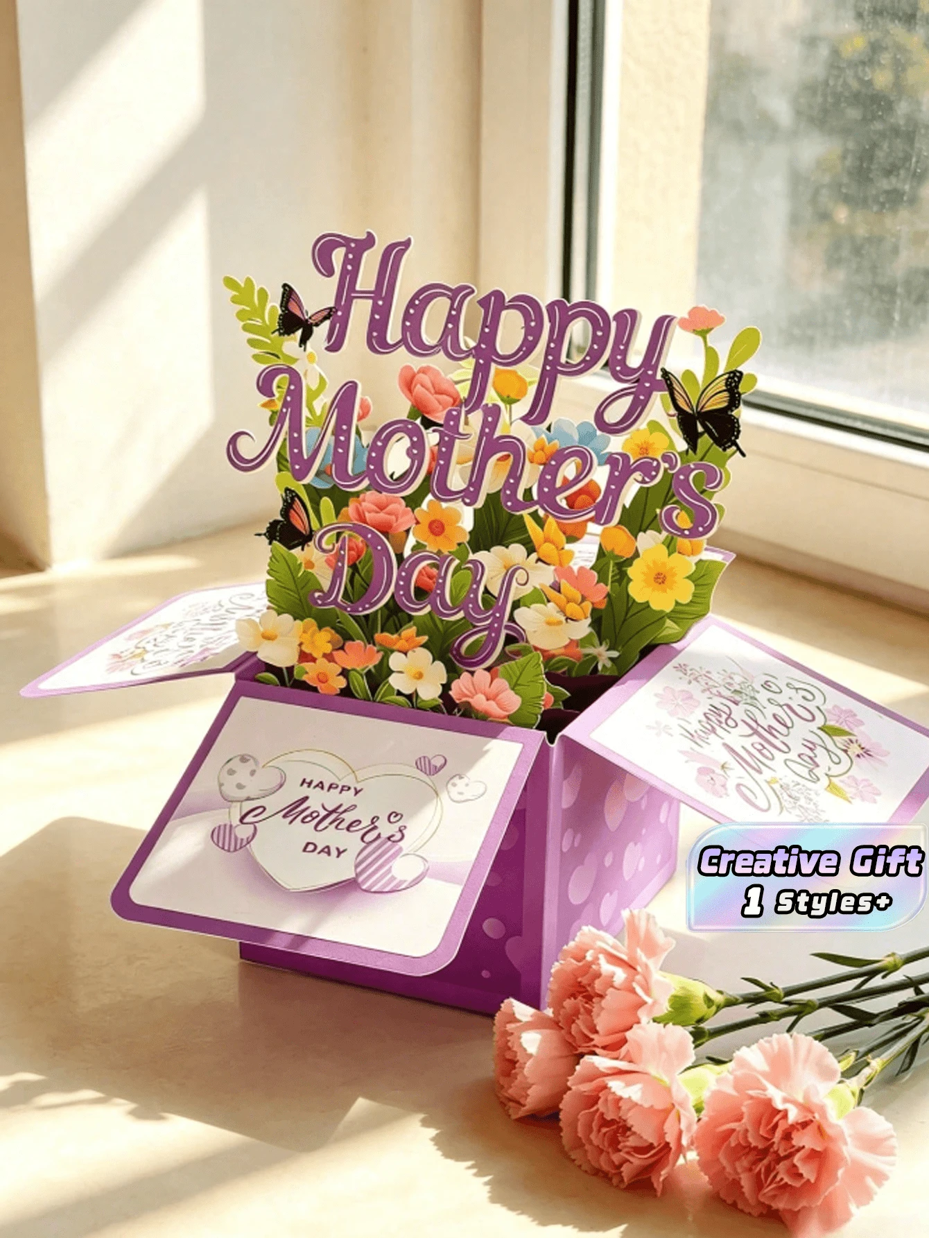 1pc 3D Pop-Up Mother's Day Greeting Card With Envelope - Vibrant Floral Design, Heartfelt Wishes And Creative Gift Suitable For Mom Or Elderly Women, Mother's Day Gift | Elegant Calligraphy | Mom Birthday Gift - one-size - View 1