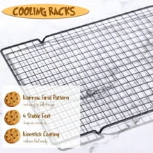 3/6Pcs Cooling Rack Set, Heavy Duty Carbon Steel Non-Stick Grid Wire Rack, Multipurpose For Baking, Roasting, Grilling, Drying - Black - View 3