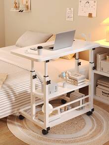 1 Set Mobile Side Table Simple Desk With Height Adjustable Function Bedroom Living Room Indoor Outdoor Use Portable Folding Writing Table Computer Laptop Stand Home Office Furniture Small Space Essential Multi Purpose Rolling Tray Table - Multicolor - View 2