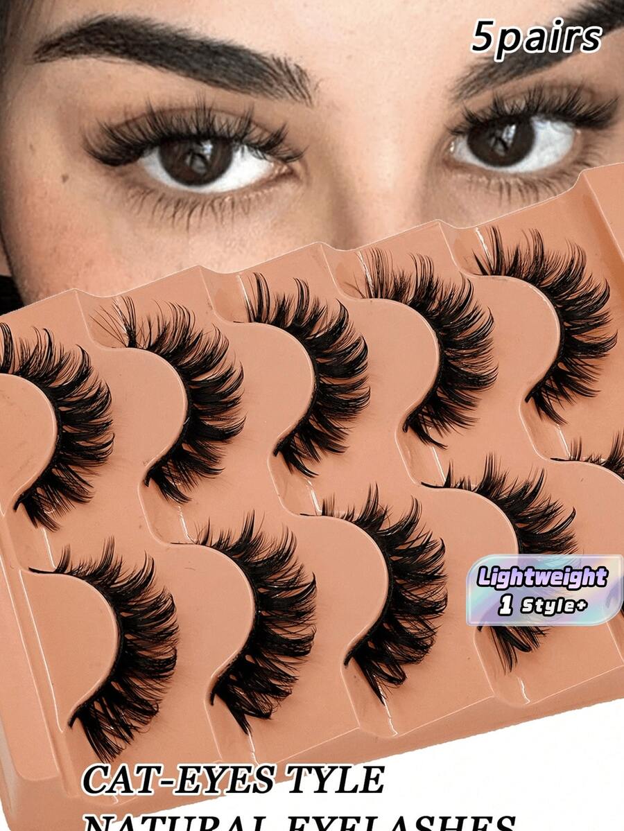 5 Pairs D Curl Messy 5D Fluffy Soft Volume Faux Mink False Eyelashes For Beginners Daily Party Makeup Wholesale - Black - View 1