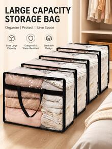 Conjunto de 1/4 Sacos de armazenamento plásticos transparentes extragrandes de 40L com zíper e alças reforçadas, ideais para guardar roupas, roupas de cama e materiais de mudança. - Multicolorido - Ver 1