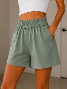 Short Elastic Waist Gabardine - sage - 查看 3