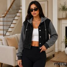 Demin Jacket, With Sweatshirt Sleeves And Cap, Removable Hat, Black Color - negro - View 3