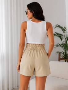 Short gabardina cintura elástica - Beis - Ver 4