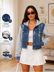 Demin Jacket, With Sleeves And Sweatshirt Cap And Removable Cap - azul marino - View 1