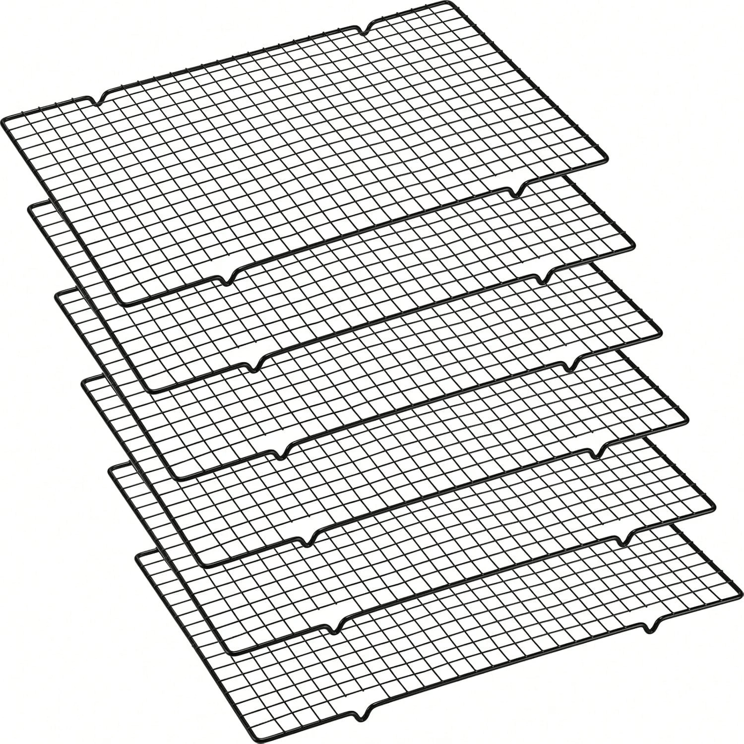 3/6Pcs Cooling Rack Set, Heavy Duty Carbon Steel Non-Stick Grid Wire Rack, Multipurpose For Baking, Roasting, Grilling, Drying - Black - View 1