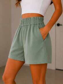 Short Elastic Waist Gabardine - sage - 查看 1