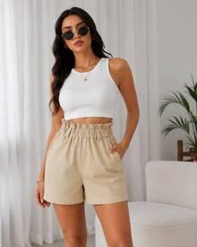 Short gabardina cintura elástica - Beis - Ver 2