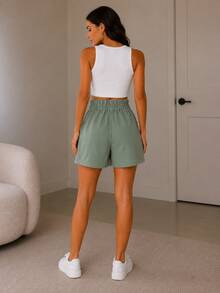 Short Elastic Waist Gabardine - sage - 查看 5