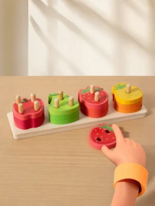 MINKOJA Wooden Fruit Stacking & Shape Sorting Toy – Educational Matching Game For Color & Fruit Recognition, Parent-Child Interaction - Multicolor - View 3