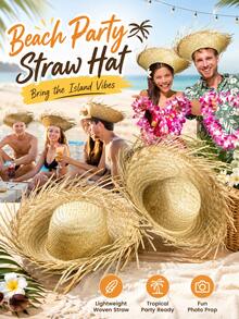 superFUNNYmarket Natural Straw Mexican Party Hat, Wide-Brimmed Decorative Sun Hat, Bohemian Handwoven Mesh Hat For Men And Women, Stylish Beach Accessory, Carnival, Hawaiian Party, Halloween, Clothing, Summer Vacation, Outdoor Activities, Festival Celebrations, Festivals, Photography, Cosplay, Aesthetic Room Decor, Party Preferences, Costume Props, Sun Hat, Festival Birthday Gifts(Handmade Works, With Slight Differences In Physical Objects) - Multicolor - View 8