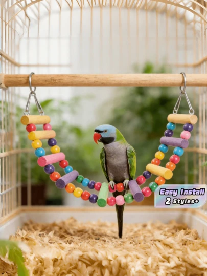 1 pieza Juguete para loro de diseño de escalera con cuentas teñidas a mano de color aleatorio, adecuado para accesorios y suministros de jaula de escalada y columpio para pájaros