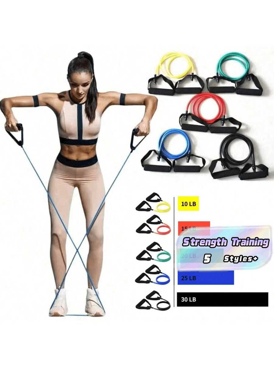 1pc Lightweight 5-Level Resistance Band With Handle, Strength Training Fitness Tube, Suitable For Yoga, Pilates, Home Workout, For Men And Women - Multicolor - View 1