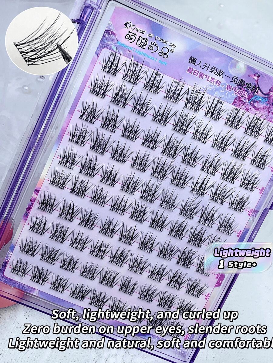 1 Set Large Capacity Glue Free Remover Free 12-13mm Self Adhesive Natural Lash Clusters Sweet Manga Style For Beginners Camera Ready Daily Makeup - D - View 1