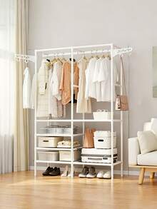1pc Hanger & Storage Rack + Thickened Hook Set, Freestanding Space-Saving Structure, Quick Assembly Without Complex Tools, Black/White Stylish Design Matches Any Decor, Stores Clothes, Shoes & Accessories In One Step, Ideal For 92 Usage Scenarios, Recommended By 68 Home Tests, Strong Load Capacity & Sturdy Without Sway, Keeps Your Space Neat And Organized. - Multicolor - View 9