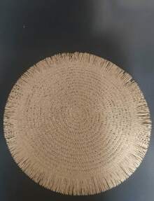 1/4/6/8件装卡其米色圆形藤编双色流苏餐垫，耐热防滑，厨房餐桌垫，隔热垫，适用于派对晚餐和家居装饰 - 米色 - 查看 4