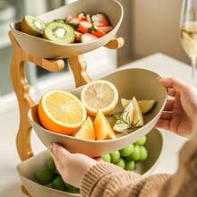 Bandeja multiusos de bambú para frutas y aperitivos, cesta de frutas creativa para regalo en el hogar - Blanco - Ver 5