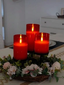LED Flameless Candles,  Teardrop Wick, Battery-Operated Electronic Candles, Centerpiece Decor, Wedding Decor, Garden, Holiday Party - Red - View 4