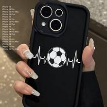 Soccer 1PC Dopamine Staircase Photo Frame Phone Case With Cute 2D Football Pattern, Compatible With Apple 12/13/14/15/16 Pro Max, Full Protective Cover, Minimalist Design, Soft Cartoon Style, Perfectly Protect Your Phone, Waterproof Shockproof Anti-Fall Scratch Resistant - Black - View 13