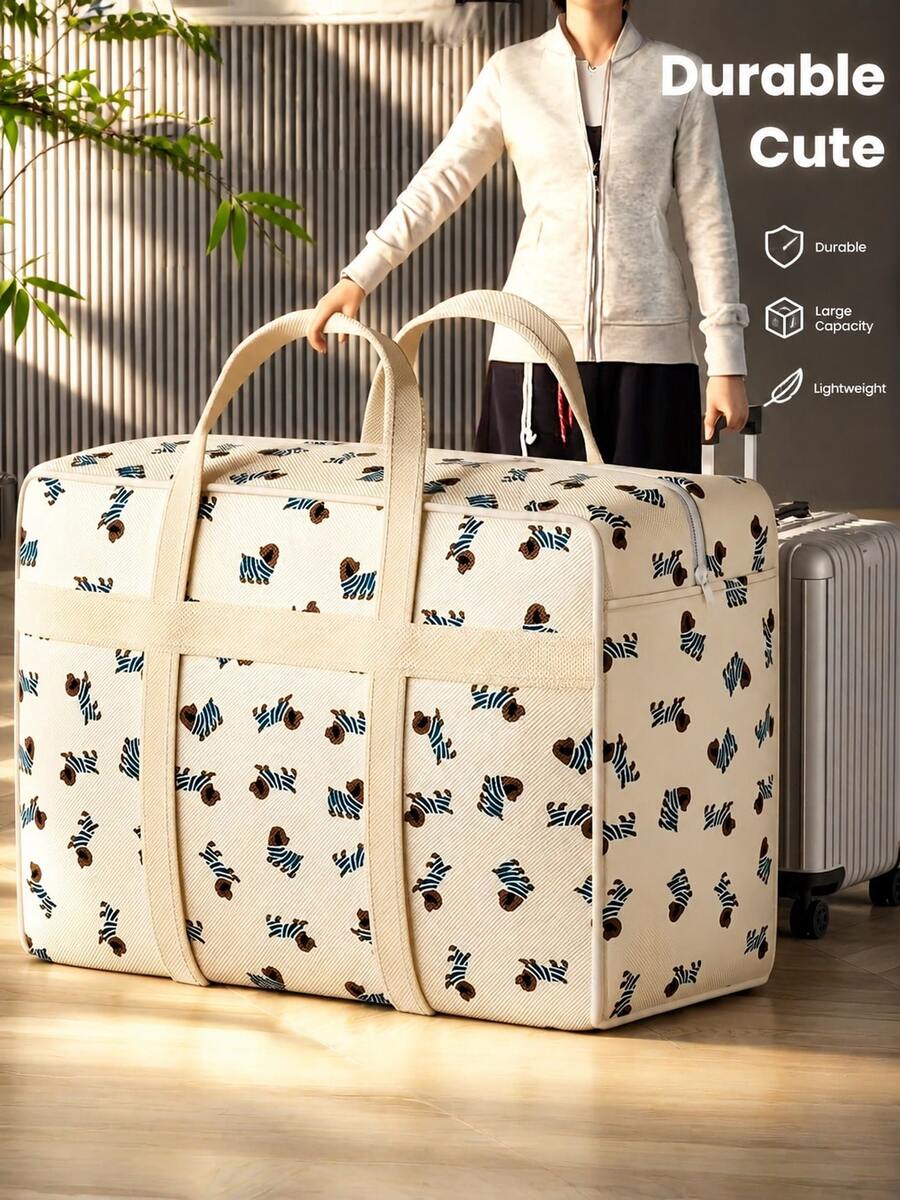 1个大容量衣物收纳袋 - 厚实耐用的涤纶面料，可爱的小狗图案，可折叠节省空间，带提手方便搬家和行李整理，适合旅行、搬家、收纳衣物、床上用品和其他物品，打包整理好帮手 - 彩色 - 查看 1