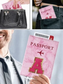 1 Stück PU-Leder Reisepasshalter mit Stickerei-Buchstaben, Kreditkartenhalter, Dokumentenmappe, Geldbörse, Reise-Accessoire, Hochzeitsgeschenk, Multifunktionsschutz für wichtige Reisedokumente beim Flugzeug-Grenzübertritt, Passcover, Passmappe, Passhalter, Passaccessoire für Männer und Frauen, Reiseessentials - Pink - Übersicht 4