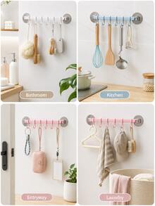 Haus Hana 6-Hook Non Drilling Wall Hanging Hook, Bathroom And Kitchen Storage Rack, Suitable For Towels, Tableware, Keys, Jackets, Bedroom And Dormitory Home Storage Hooks, Living Room Entrance Hat And Umbrella Storage, Beautiful Room Decoration - Multicolor - View 6