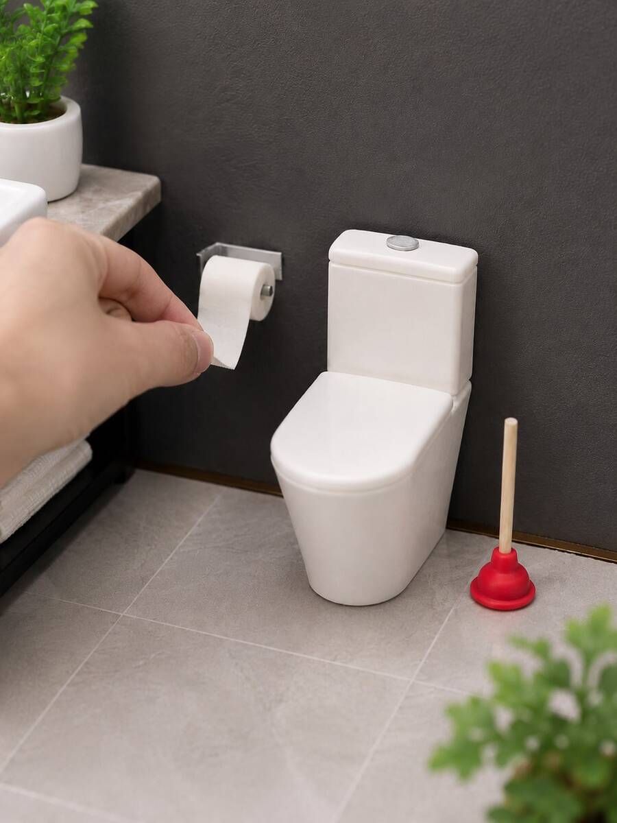 MINKOJA 1/2 Buah Miniatur Toilet Rumah Boneka, Plunger Toilet Mini, Tempat Tisu Kecil, Model Adegan Kamar Mandi Mini - MultiWarna - View 1
