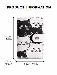 Haus Hana Cute Cat Print PU Leather Card Holder, Button Wallet With Multi Card Slots, Mini Portable Card Case For Women, Travel, Office & Gift - Multicolor - View 4