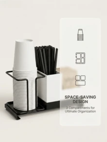Haus Hana Multi-Functional Coffee Station Organizer, Iron Paper Cup Holder, Disposable Cup Dispenser With Compartments, Modern Countertop Storage Rack For Cups, Lids, Straws, Coffee Pods, Tea Bags, For Home Kitchen, Office, Cafe, Restaurant, Bar, Hotel - Multicolor - View 5