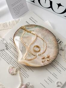 Haus Hana Natural Shell Jewelry Dish, Heart-Shaped Mother Of Pearl Trinket Tray, Iridescent Ring Earring Organizer, Boho Vanity Decor, Father's Day Gift - Multicolor - View 1