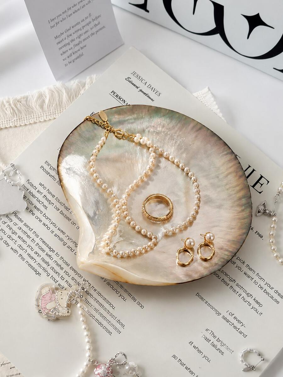 Haus Hana Natural Shell Jewelry Dish, Heart-Shaped Mother Of Pearl Trinket Tray, Iridescent Ring Earring Organizer, Boho Vanity Decor, Father's Day Gift - Multicolor - View 1