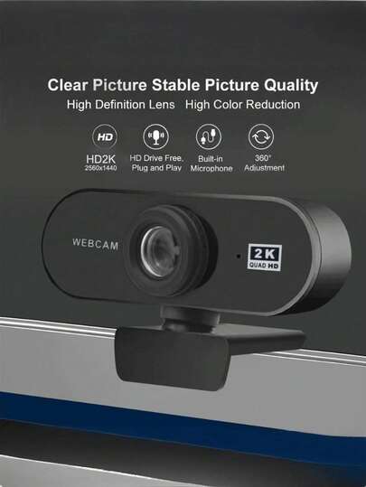 Teckwe 1 cameră web din plastic ABS de înaltă calitate, disponibilă în rezoluții mici de 1080p și mari de 2K, cu focalizare automată și conectivitate USB plug-and-play. Potrivită pentru videoconferințe, streaming live și alte activități la distanță, întâlniri online și utilizare la biroul de acasă. Un produs tehnologic digital, accesoriu pentru computer și esențial pentru apeluri video.