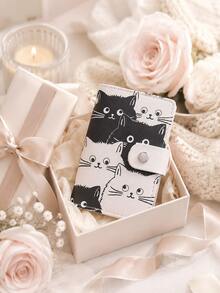 Haus Hana Cute Cat Print PU Leather Card Holder, Button Wallet With Multi Card Slots, Mini Portable Card Case For Women, Travel, Office & Gift - Multicolor - View 7